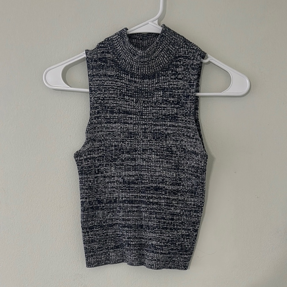 Say What? Blue and Gray Cowl Neck Crop Sweater